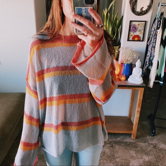 Urban Outfitters Sweaters - Urban Outfitters Striped Cozy Sweater Sheer Orange